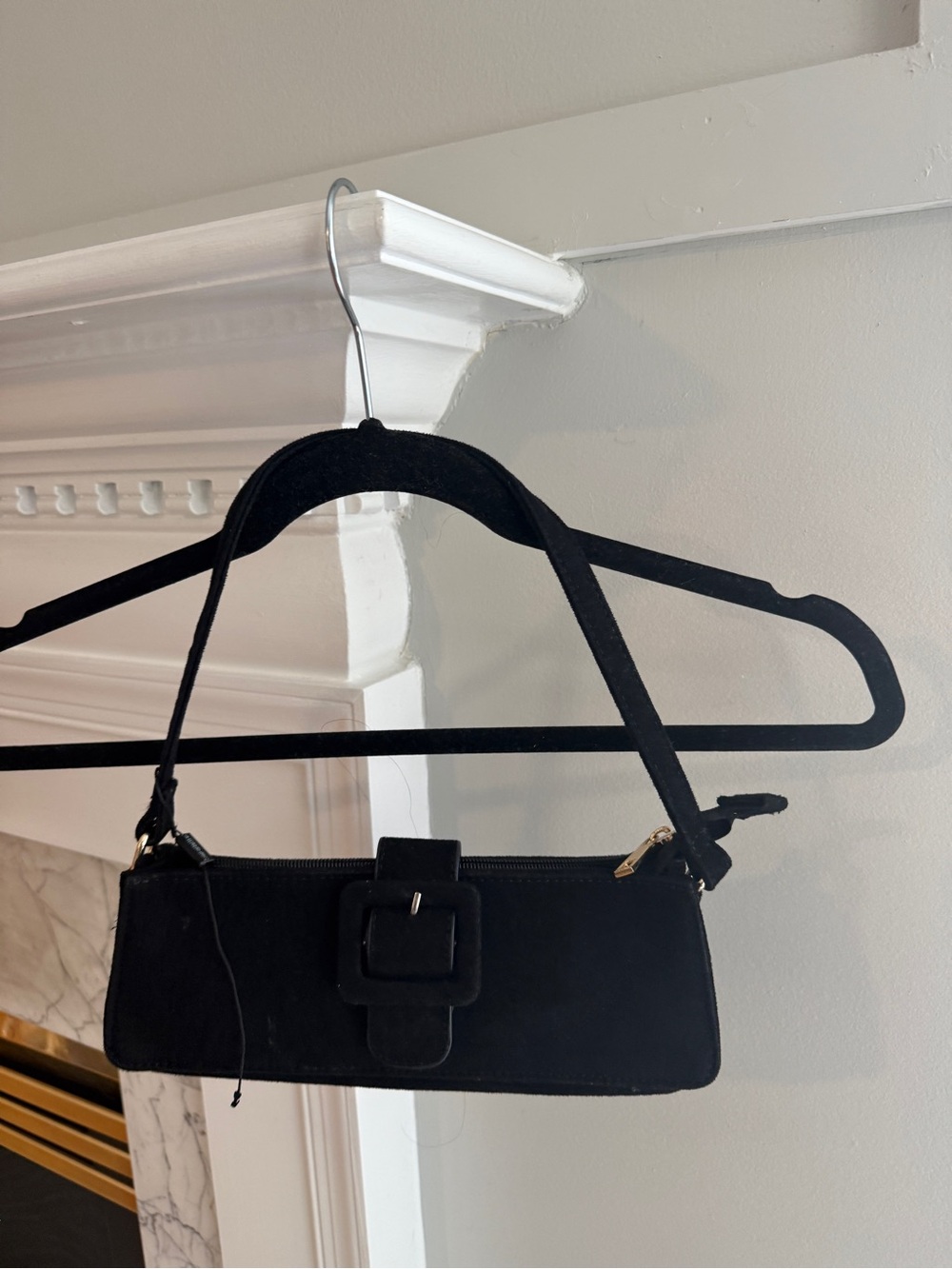 PrettyLittleThing Black Suede Mini Shoulder Bag with Buckle